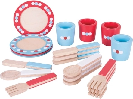 Bigjigs Toys Buntes Holzgeschirrset mit Punkten