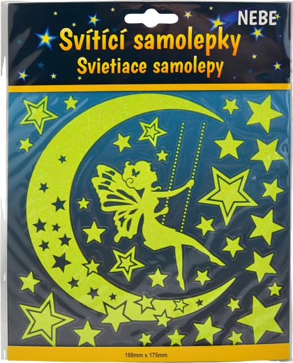 Leuchtende Aufkleber Sterne und Mond mit Fee