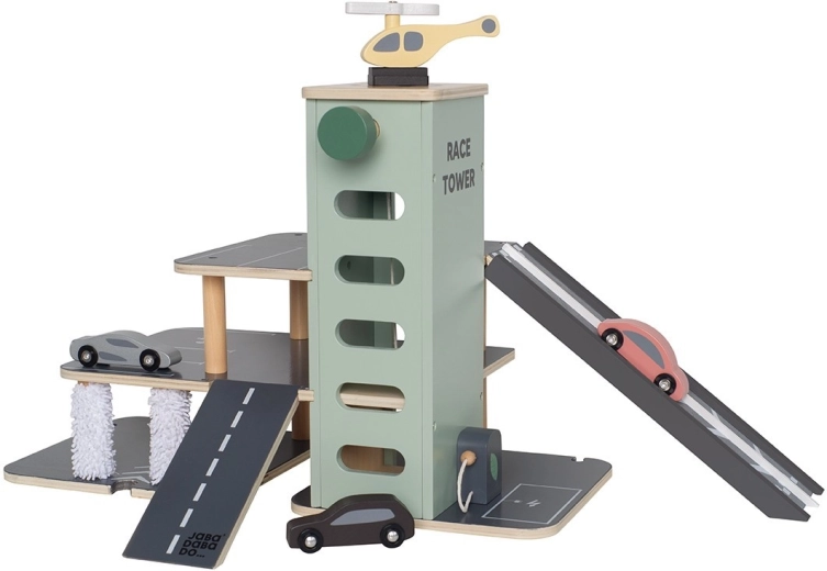 Jabadabado Holz-Parkgarage mit Aufzug, Waschanlage und Helipad