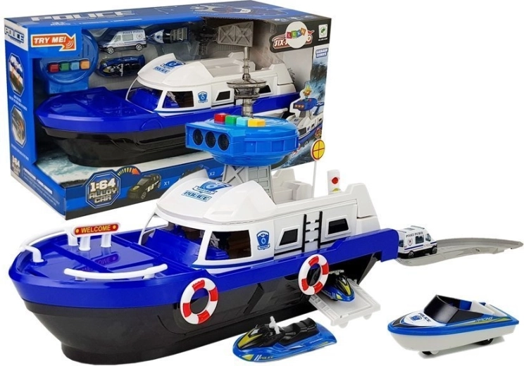 Polizeiliches Transportschiff mit Geräuschen und Lichtern