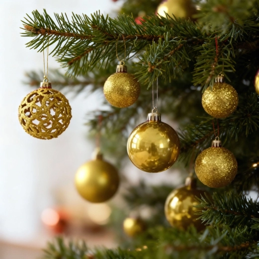 Set goldener Weihnachtskugeln mit Baumspitze