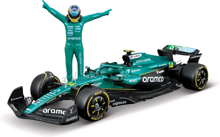 Bburago Formel-1-Modell Aston Martin AMR25 2025 mit Fahrerfigur Fernando Alonso (Nr. 14) 1:24