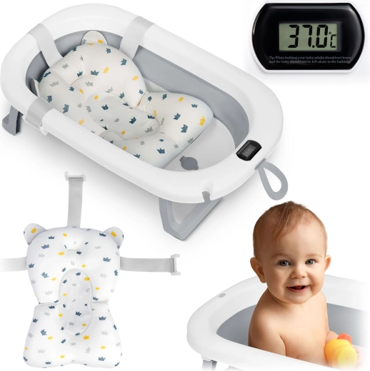 Faltbare Babybadewanne mit Thermometer und Einlage Ricokids, weiß/grau