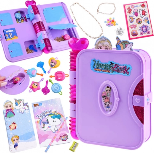 Geheimes Kindertagebuch HAPPY MAGIC BOOK mit Schloss, Stickern und Zubehör