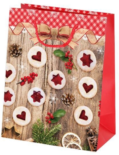 Papier-Geschenktüte TORO mit Weihnachtsmotiv Linzer Plätzchen 23 × 18 × 10 cm