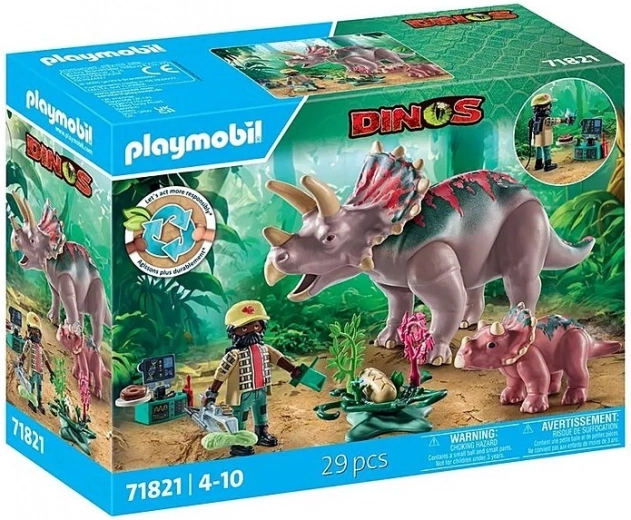 Playmobil Dinos Triceratops mit Jungtier und Forscher