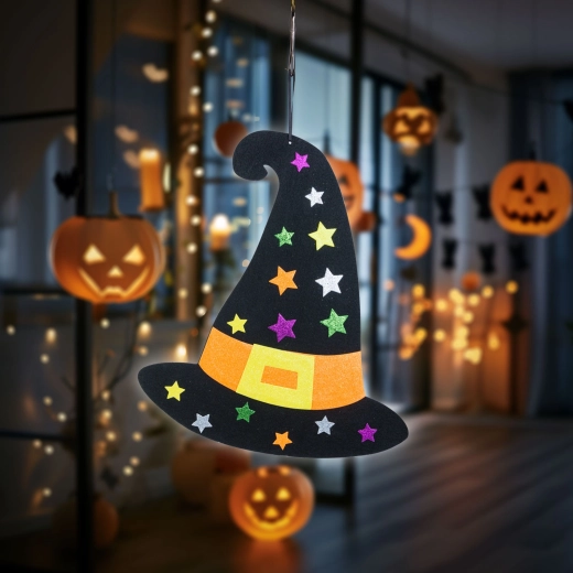 Hängende Halloween-Dekoration Hexenhut aus Filz