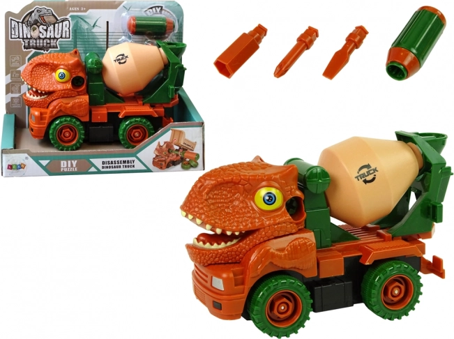 Dinosaurier-Betonmischer zum Zerlegen – orangefarbenes Bauspielzeug für Kinder