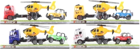 LKW mit Hubschrauber und Geländewagen