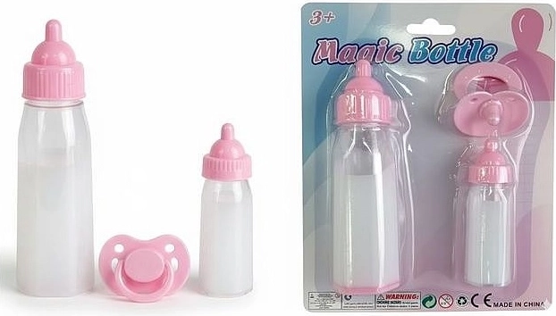Rosa Set für Puppen: 2 Fläschchen und Schnuller