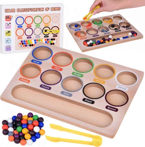 Holz-Montessori-Bildungs-Mosaik - bunte Kugeln und Sortierer