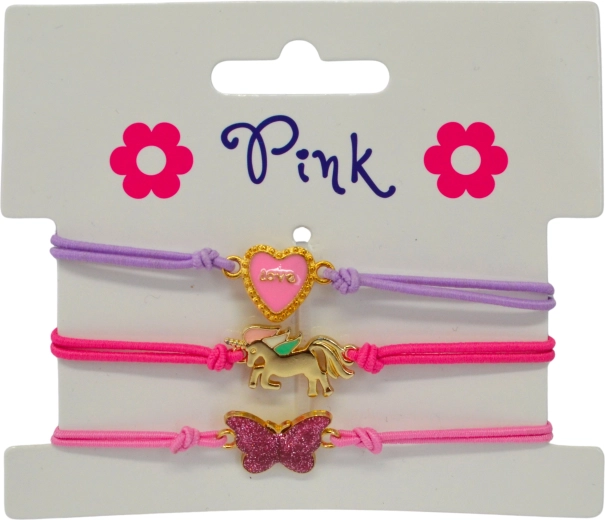 Set aus 3 Kinderarmbändern – Einhorn, Katze und Herz