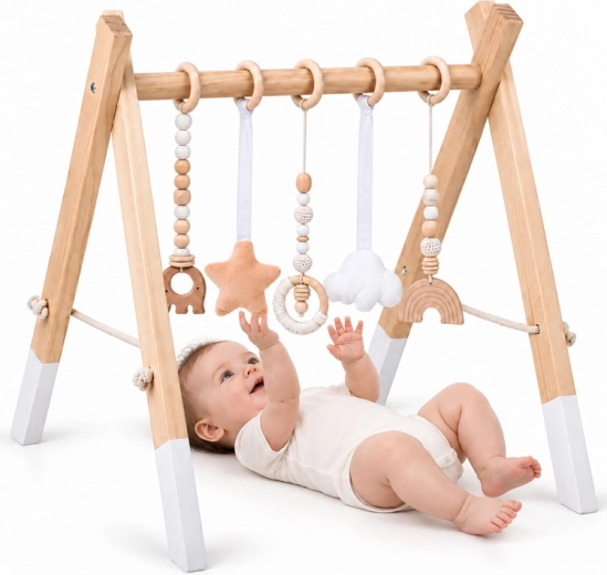 Holz-Spielbogen Baby Gym mit 5 hängenden Spielzeugen für Babys