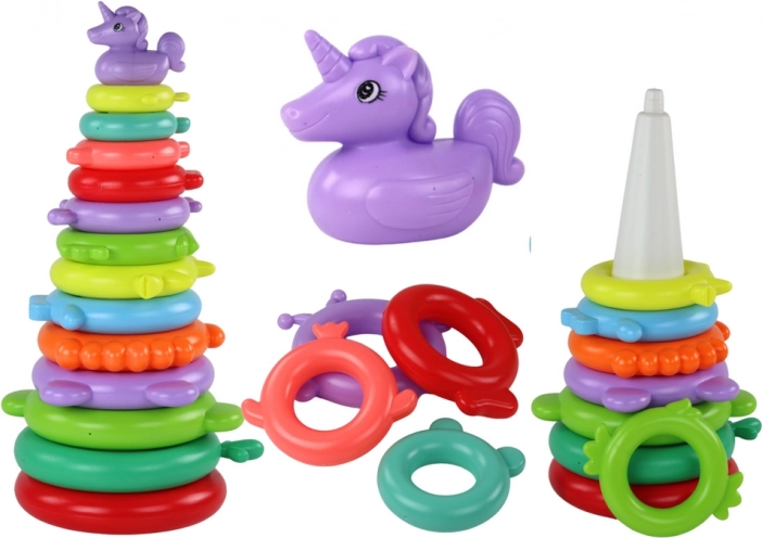 Bunte Stapelturm-Einhorn – 13 Ringe