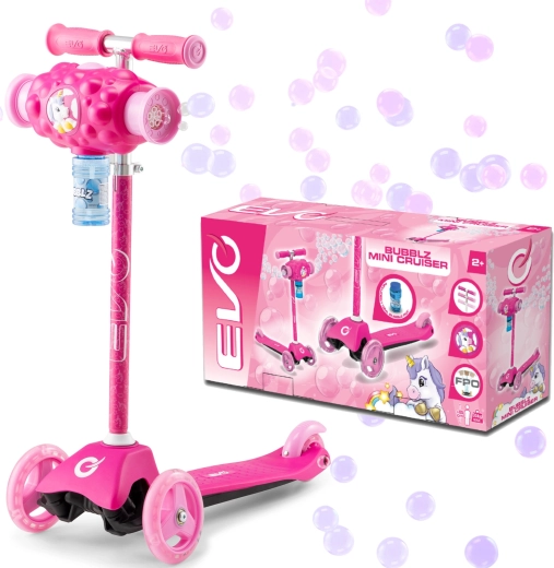 EVO Bubblz Mini Cruiser dreirädriger Kinderroller mit Seifenblasenfunktion, rosa