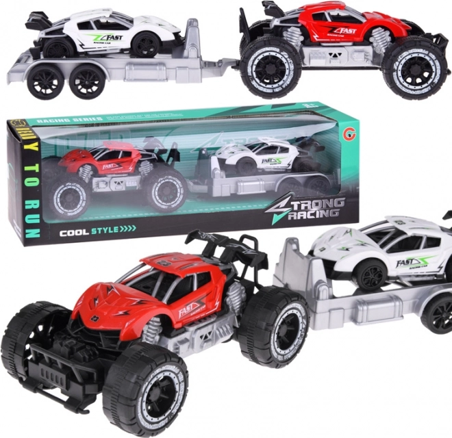 Geländewagen mit Anhänger und Sportauto