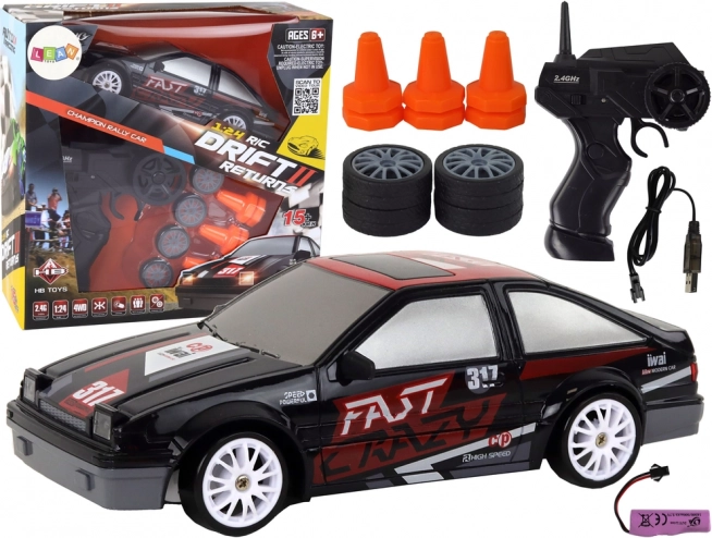 Sportliches RC-Auto 1:24 schwarz mit austauschbaren Rädern
