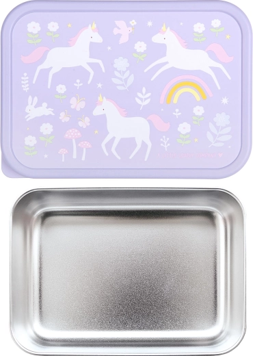 A Little Lovely Company Edelstahl-Brotdose mit Einhörnern und Regenbogen