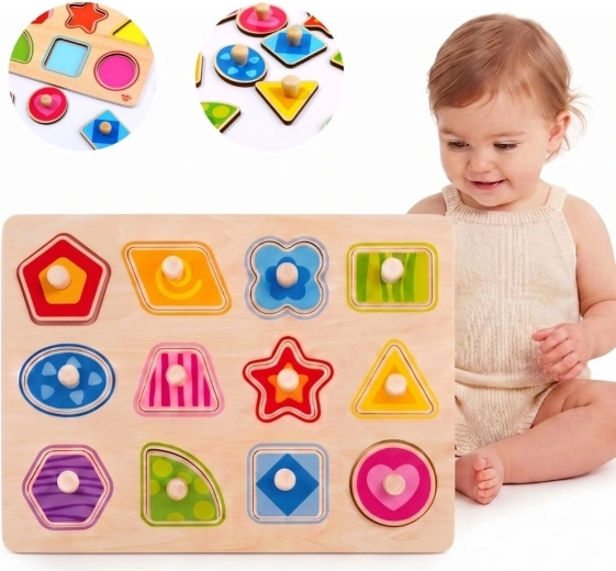 Tooky Toy Montessori Holz-Steckpuzzle Formen mit Griffen - 1 Stück