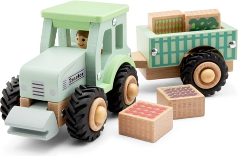 Holztraktor mit Anhänger und Ladung