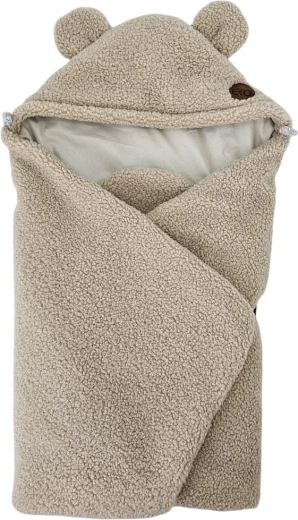 EKO Wickeldecke für Babyschalen aus Bouclé mit Baumwolle, Dunkelbeige, 110 × 100 cm – Hellbeige