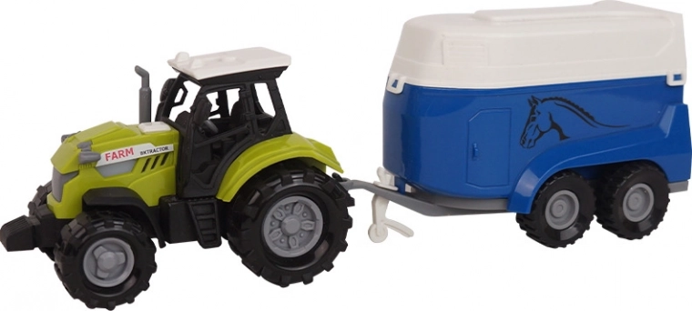 Bauernhoftraktor mit Pferdeanhänger mit Geräuschen und Lichtern