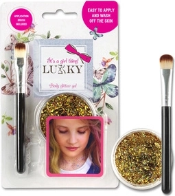 Glimmerndes Körpergel Lukky mit goldenem Pinsel