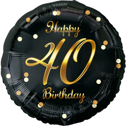 Folienballon Happy 40th Birthday schwarz mit goldener Aufschrift