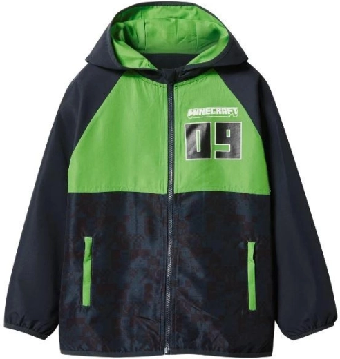 Kinder-Windjacke Minecraft schwarz-grün – Größe: 134–140