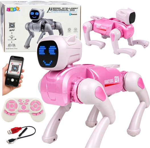 Interaktiver KI-Roboterhund mit Fernbedienung und Bluetooth, rosa
