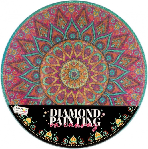 Kreativset Diamantmalerei – Mandala-Blume auf rundem Leinwandtuch 30 cm