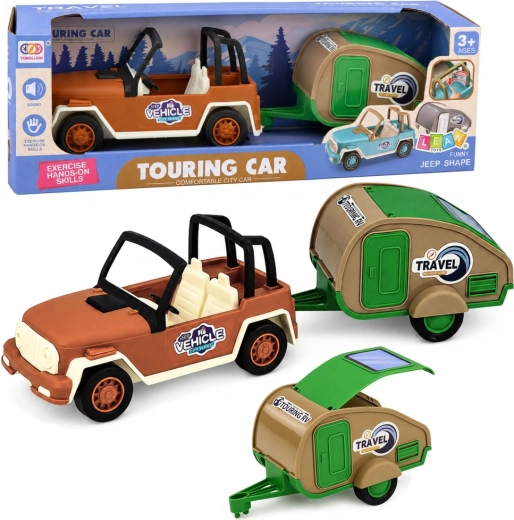 Geländewagen mit Wohnwagen mit Soundeffekten (grün-braunes Set)