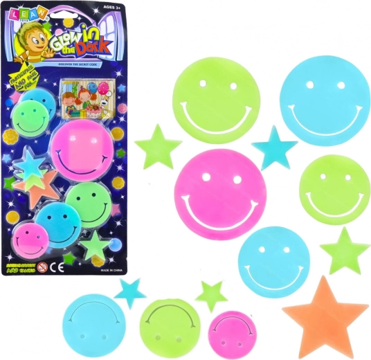 Fluoreszierende Wandsticker – Smileys und Sterne, 10 Stk.
