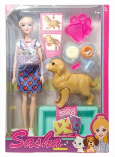 Puppe mit Hund und Welpen – interaktive Geburt