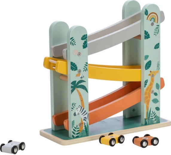 Free2PLAY hölzerne Kaskaden-Rennbahn mit 3 kleinen Autos