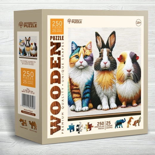 Holzpuzzle Katze, Kaninchen und Meerschweinchen 250 Teile von Wooden City