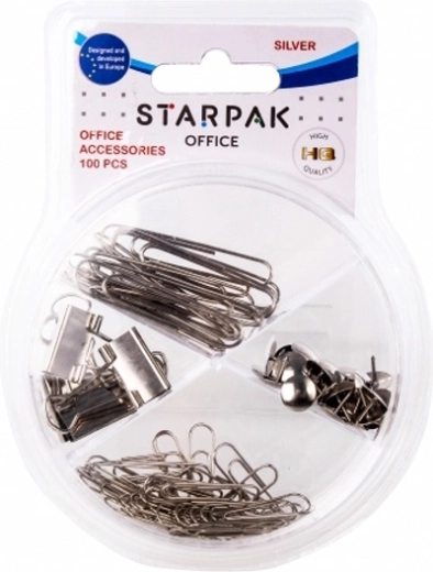 Silberne Büroaccessoires in transparenter Box