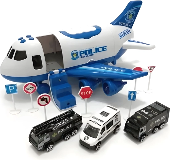 Transport von Autos und Verkehrszeichen