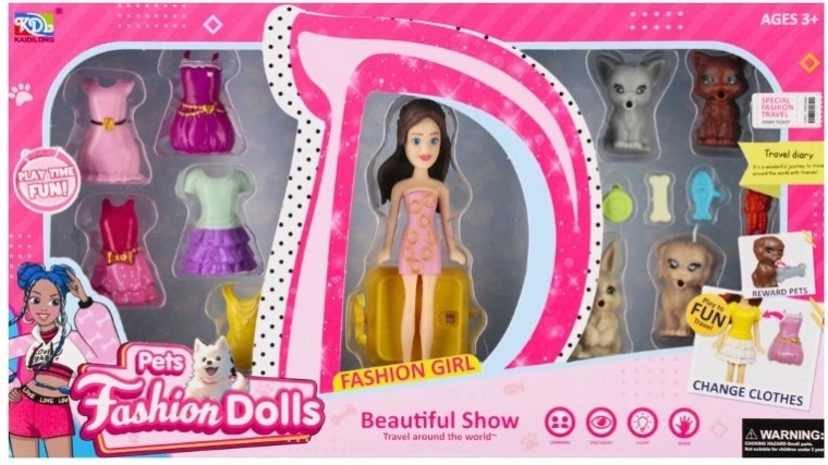 Anziehpuppe mit Tieren und Zubehör 8 cm