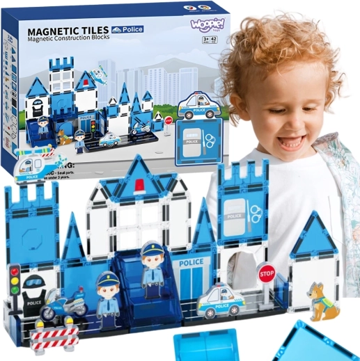 Woopie Magnetische 3D-Bausteine – Polizeistation, 42 Teile