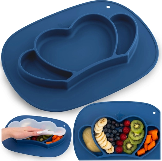Silikon-Kinderteller mit Saugnapf Krone RICOKIDS mit Deckel