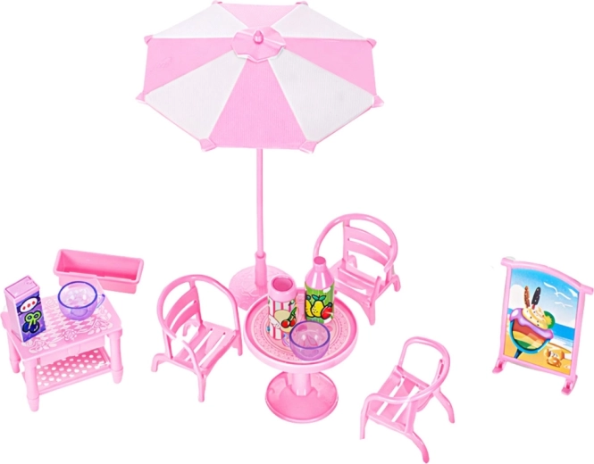 Sitzbereich im Freien mit Sonnenschirm