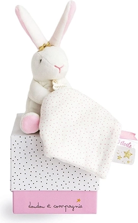 Doudou Geschenkset – Plüsch-Häschen mit Schmusetuch 10 cm rosa