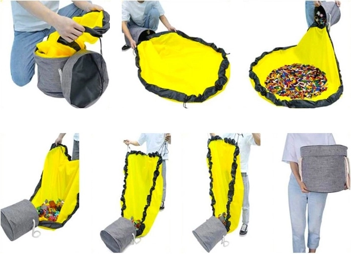 2-in-1: Spielmatte und Beutel für schnelles Aufräumen