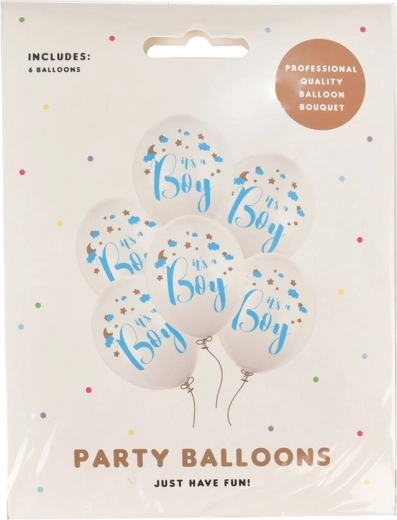 Latexballons „It is Boy“ weiß 30 cm, 6 Stk.