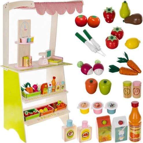 Holz-Supermarkt für Kinder KRUZZEL mit Stand, Kasse und Obst