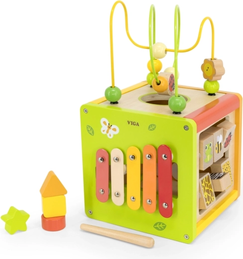 Viga Lernwürfel 5-in-1 mit Labyrinth und Xylophon