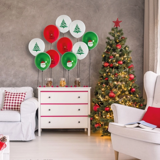 Set mit weihnachtlichen Latexballons mit Motiven, 10 Stück