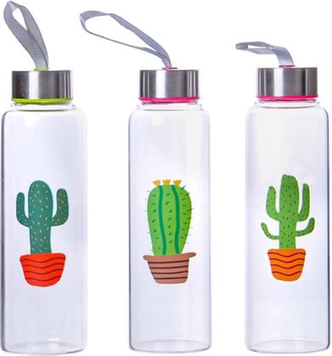 Glasflasche mit Deckel 390 ml Kaktus