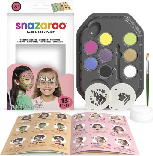Snazaroo Farbsatz für Gesicht und Körper mit Schablonen Einhörner und Schmetterlinge